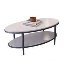 European-style marble oval double-layer coffee table simple living room iron tea table